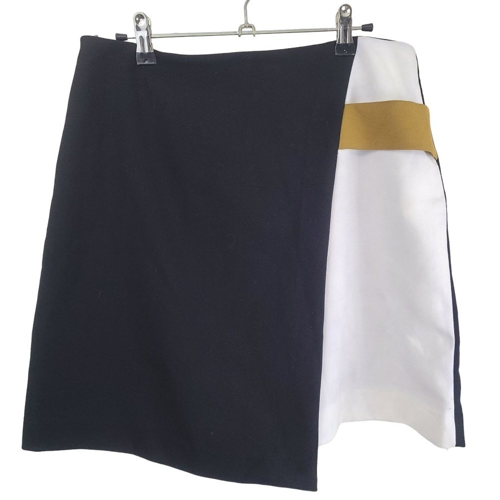 Forever 21 Contemporary Skirt Womens Black Mustard Stripe Size L Back zip